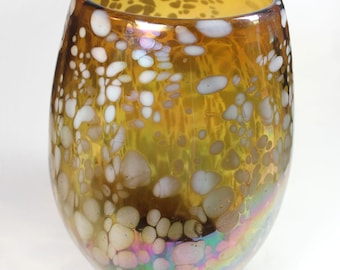 Large Handblown Speckled Yellow Glass Vase, Vintage Classic Home Decor