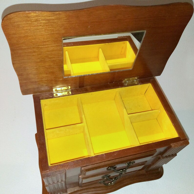Vintage Wood Jewelry Box Small Jewelry Box With Mirror Etsy