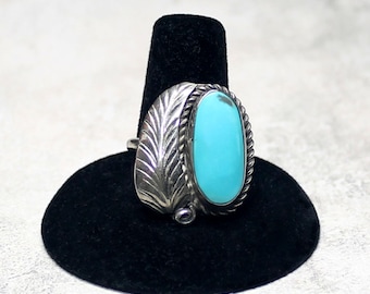 Vintage Turquoise Sterling Silver Ring, Southwestern Gemstone, Size 11 1/4
