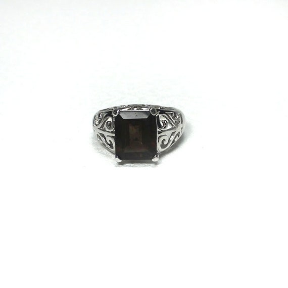 Topaz Rectangular Cut Dinner Ring with Filigree B… - image 2