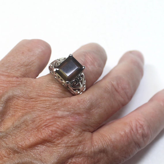 Topaz Rectangular Cut Dinner Ring with Filigree B… - image 7