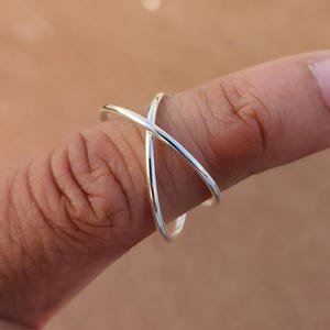 Sterling Silver Criss Cross Ring: Adjustable Minimalist X Ring