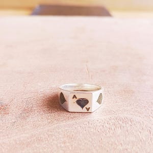 Sterling Silver Ace of Hearts Ring | Wide Band Playing Card Ring | Poker Ring for Men | Handmade Gothic Ring | Statement Silver Jewelry