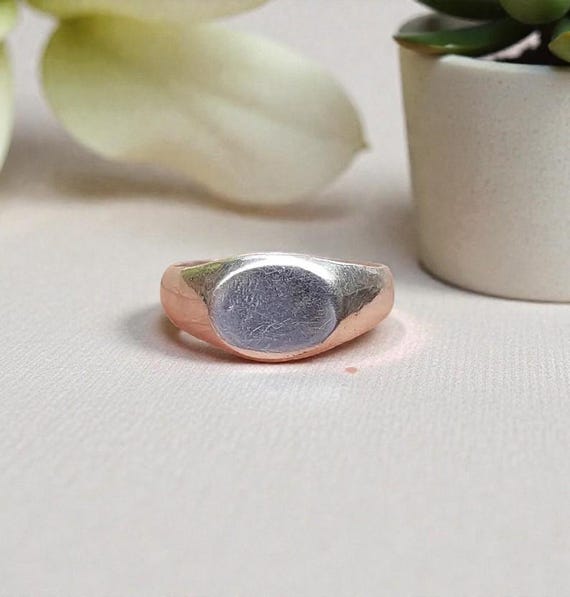 Handmade Oval Sterling Silver Signet Ring • Unisex Engravable Pinky Ring
