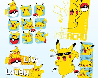 Pikachu PNG Clipart Bundle, Anime Pokeball, Sublimation Designs (Digital Download)