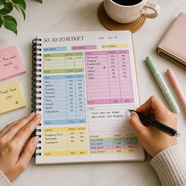 50/30/20 Budget Planner – Printable or Digital Finance Worksheet