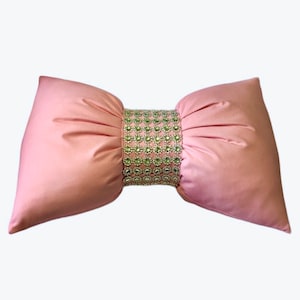 Pink Cotton Unique Bow Shaped Lumbar Accent Pillow With Silver Bling Band - 18x12