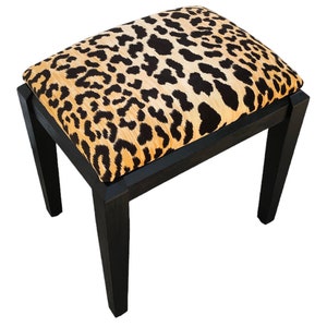 Leopard Bench - Braemore Velvet Animal Print Hand Painted Upholstered Bench For Vanity - Bedroom - Mudrooom + FREE Bonus Bow Pillow