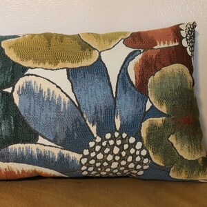 Tapestry Floral Sienna Rust Blue Green Gold Large Lumbar Accent Pillow For Your Bed Or Sofa - 25x12