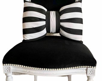 Black and White Cotton Stripe Unique Bow Shaped Lumbar Pillow