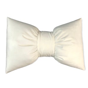 White Velvet Or Cotton Unique Lumbar Bow Pillow - 18x12