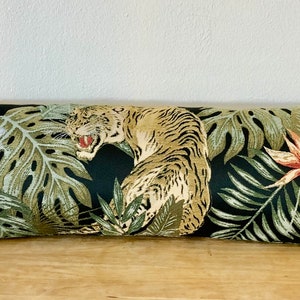 Green Gold Tiger Tropical Jungle Tapestry 26x10 Long Lumbar Pillow For Bed Or Sofa