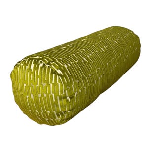Green Cut Velvet Bolster Neck Roll Pillow: High-End Sofa Accent Cushion -24x8
