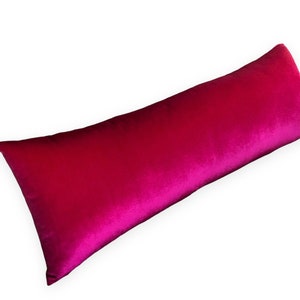 Hot Pink Fuschia Luxe Long Velvet Lumbar Accent Pillow For Bed or Sofa - 29x10