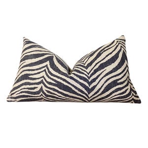 Black and Tan Zebra Print Linen Lumbar Pillow Cover - 22x12