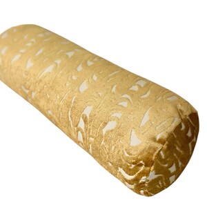 Antique Gold Cut Velvet Bolster Pillow: High-End Designer Neck Roll - 24x8
