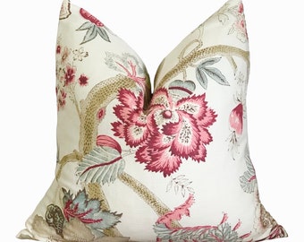 Jacobean Floral Linen 18x18 Pillow Cover