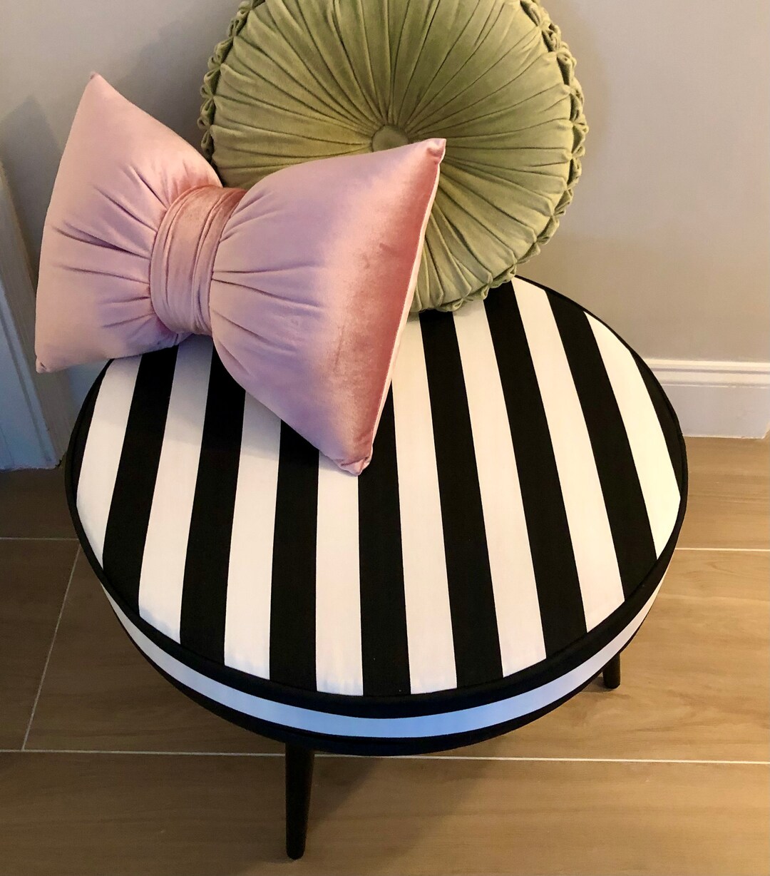 Black and White Stripe Foot Stool Ottoman Foot Rest Etsy