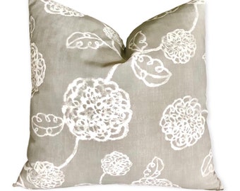 Gray Floral Modern Farmhouse Cotton Pillow Cover - Available in 18x18 Or 20x20