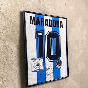 Maradona Signed #10 Argentina Jersey - Beckett Sticker, Qr code COA - Framed / Unframed (Read Descr)