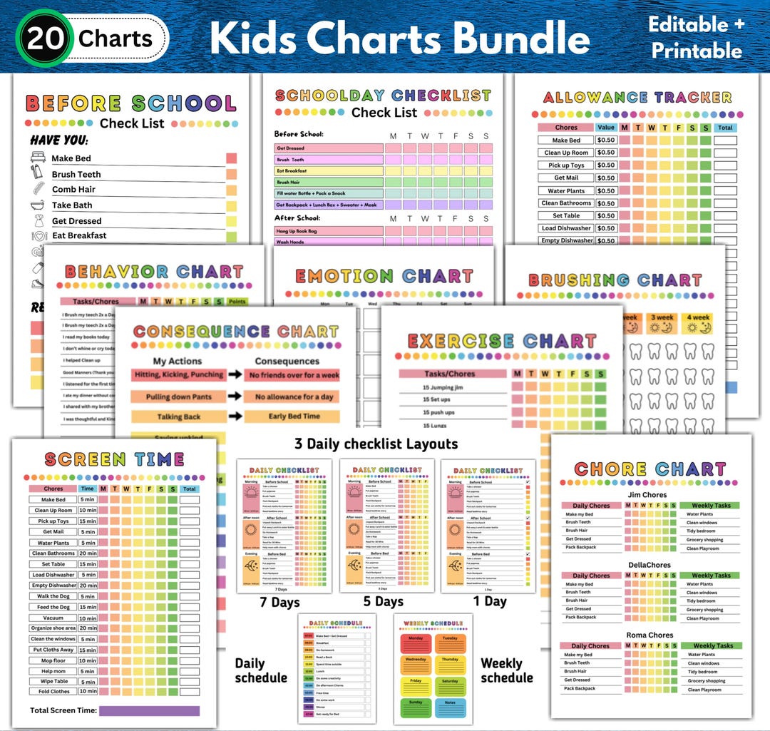 Printable Kids Routine Charts Bundle - Chore, Behavior, Emotion ...