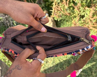 Boho Banjara Embroidered Sling Bag Cowrie Shell Tassel Tribal Crossbody Ethnic Festival Purse Handmade