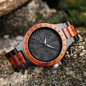 Viking Compass Watch for Men, Personalized Viking Gift for Him, Wooden Watch, Watch Collector Gift, Nordic Compass, Viking Protection Gift
