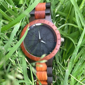 Viking Compass Watch, Personalized Viking Gift for Him, Engraved Wooden Watch, Watch Collector Gift, Norse Compass, Viking Protection Gift
