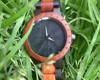 Viking Compass Watch, Personalized Viking Gift for Him, Engraved Wooden Watch, Watch Collector Gift, Norse Compass, Viking Protection Gift