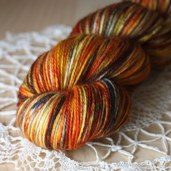 Hand Dyed Yarn / Fingering Weight / Pumpkin Burnt Orange Russet Charcoal Superwash Merino Wool / Dyed on Order