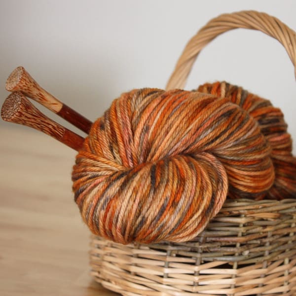 Hand Dyed Yarn / Worsted Weight / Russet Pumpkin Burnt Orange Grey Autumn Superwash Merino Wool