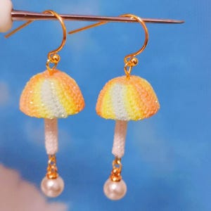 iridescent crochet Pearl  mushroom Earrings Handmade Cute Mushroom Jewelry for Fairycore Lovers,Lightweight Ceramic Mushroom Gifts for Her
