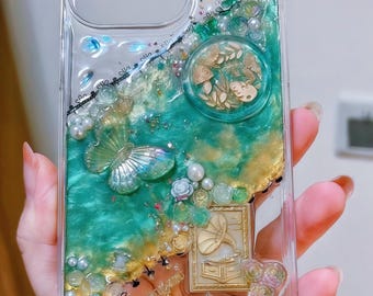 Handmade Decoden Phone Case: Butterfly, Pearl & Rhinestone Resin Cover