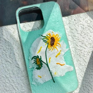 3D Sunflower iPhone Case: Hand-Painted Floral, Textured Grip
