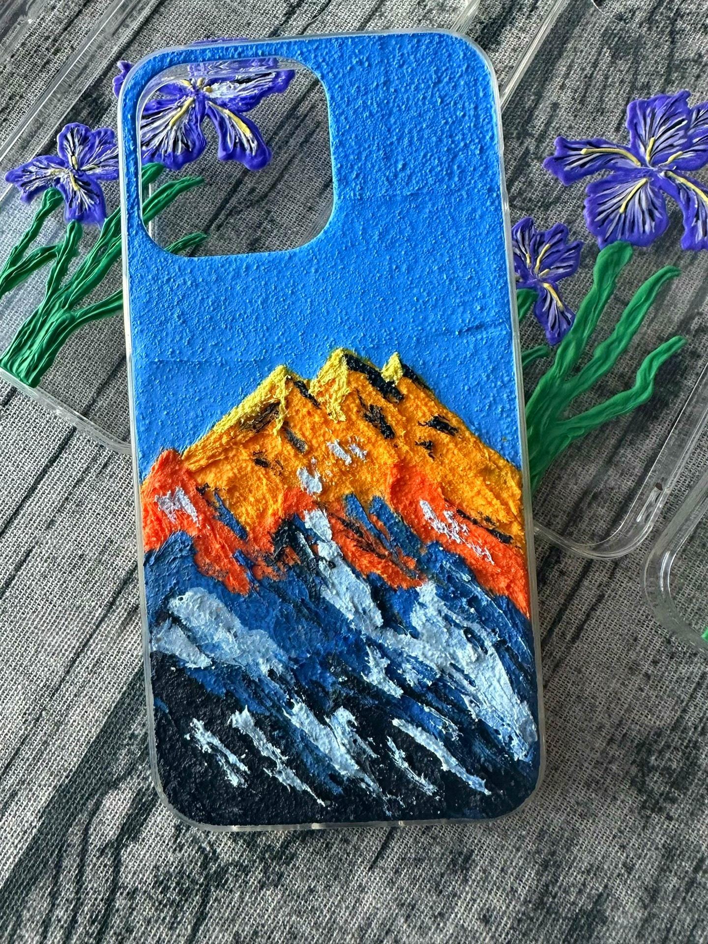 3D Mountain Landscape iPhone Case: Handmade Sunset Art Phone Shell - Etsy