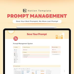 Plantilla de Notion AI / Sistema de gestión de indicaciones, rastreador y organizador sin esfuerzo para el centro de productividad / Impulsa tu flujo de trabajo de IA / Fácil de usar