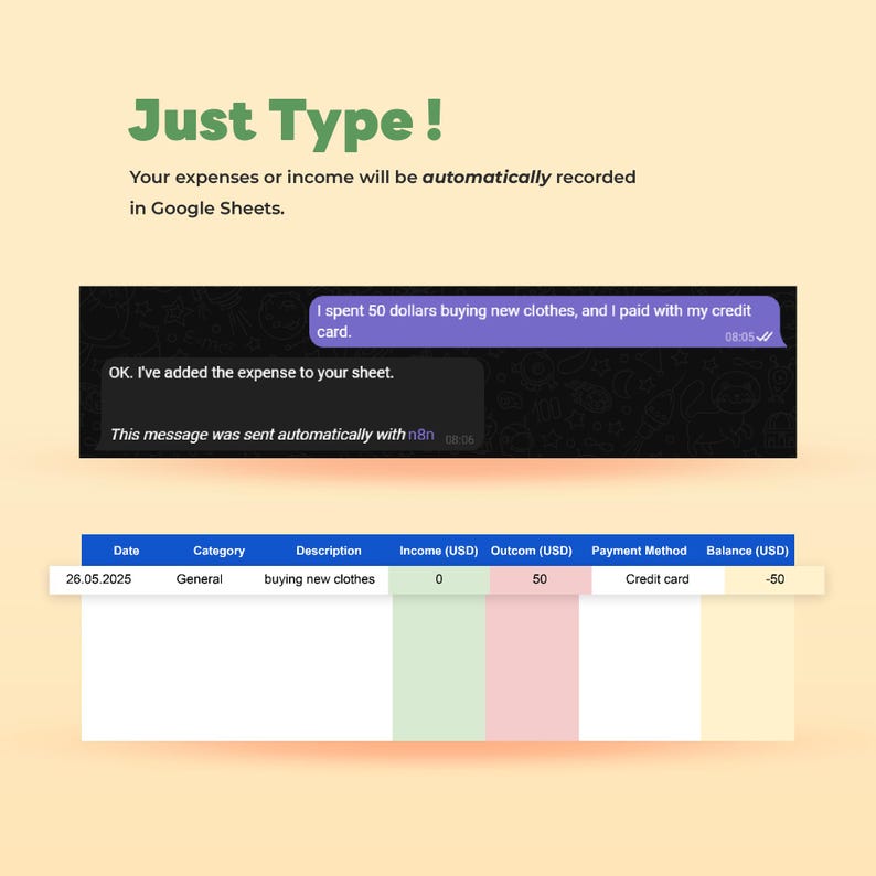 Automated Finance Tracker via Telegram Bot: AI Google Sheets with n8n Workflow | Expense & Income Tracker for Small Business Finance. AI Bot bild 3