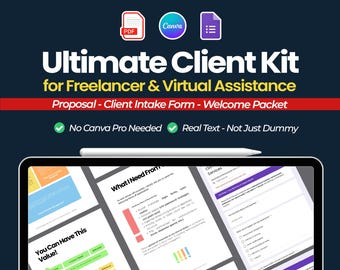 Ultimat klientpaket för frilansare med virtuell assistans – klientintroduktionskit med offert, intagningsformulär och välkomstpaket