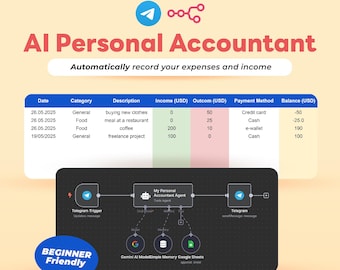 Automated Finance Tracker via Telegram Bot: AI Google Sheets with n8n Workflow | Expense & Income Tracker for Small Business Finance. AI Bot