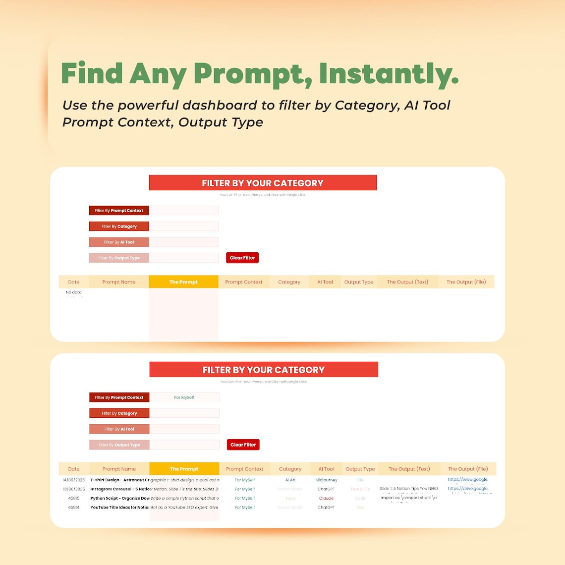 AI Prompt Organizer Google Sheet | Ultimate Dashboard to Save & Find ...