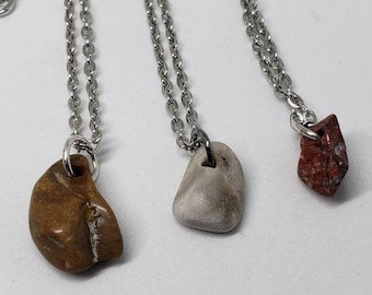 Stone Pendant Necklace, Tumbled River Stone Necklace,  Necklace Pendant, Silver Tone Chain Stone Necklace, Rock Jewelry
