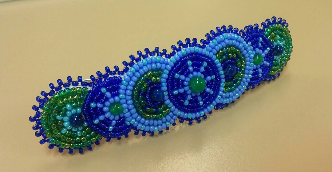 Beaded Rosette Barrette Circle Beaded Hair Clip Blue Hair Etsy