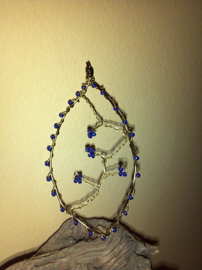 Purple Beaded Wire Leaf, Necklace Pendant Charm, Handmade Hand Crafted