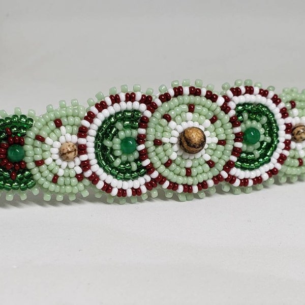 Hair Barrette Clip, Native Inspired Green Beaded Barrette Clip, Boho Hippie Gypsy Hair Clip, Statement Beadwork, Circle Beaded Hair Jewelry