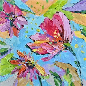 Pintura al óleo original "Ambiente primaveral" 10×10 cm #30