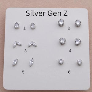 925 Sterling Silver CZ Stud Earrings Set | Minimalist Marquise, Pear & Round Cut Crystal Earrings | Hypoallergenic Dainty Jewelry for Gen Z