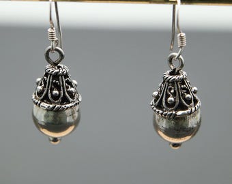 Oxidized Sterling Silver Drop Earrings | Victorian Boho Bead Dangles