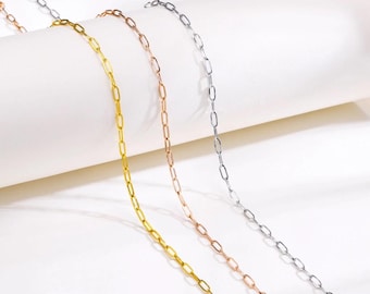 925 Sterling Silver Paperclip Chain Necklace , Minimalist Oval Link Necklace , Dainty Layering Chain | Gold, Rose Gold & Silver