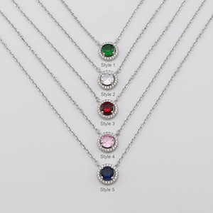 Silver Genz | Halo CZ Diamond Necklace , 925 Sterling Silver Round Halo Pendant Necklace For Women