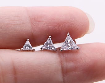 Sterling Silver Trillion Cut CZ Triangle Stud Earrings